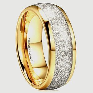 Womens or Mens Tungsten Wedding Band 8mm 14K Gold Plated Ring Inspired Meteorite